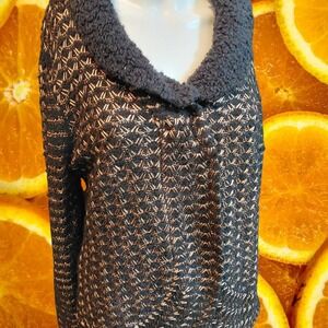 Coldwater Creek‎ Black Gold Knit Textured Cowl Neck Sweater M 10-12